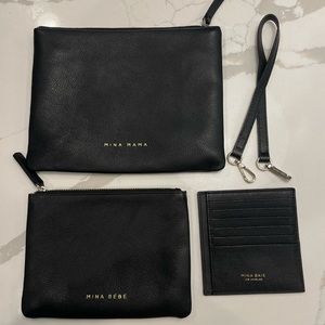 Mina Baie MINA Mama & Bebe Pouch Set with Cardholder and Strap - Black and Gold